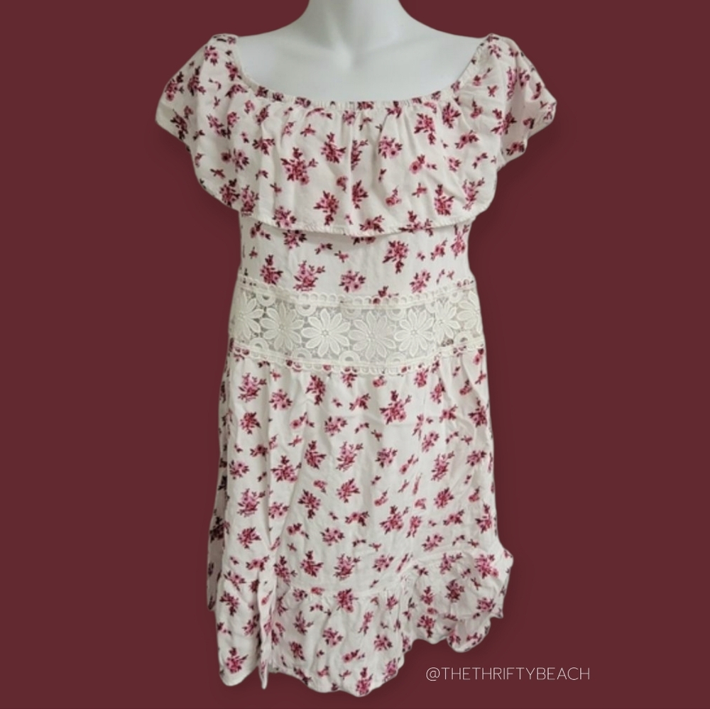 Rue21 Off The Shoulder Floral Ruffle Mini Dress Crochet Lace Waist